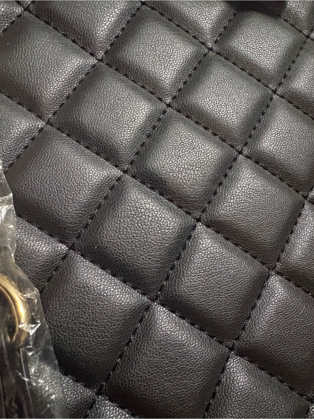 Quilted Black LargeTote with Gold Chain Accent - Picture 4 of 4